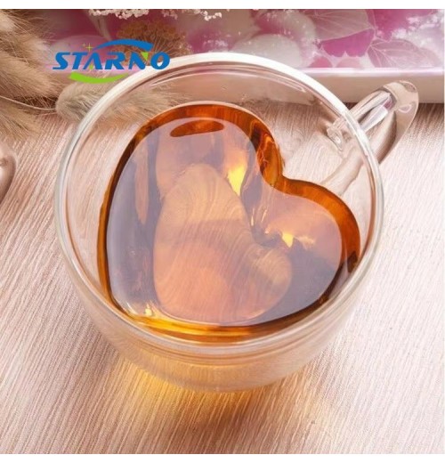 New hot selling 240ml 180ml home office thickened double layer cup glass heart shaped milk coffee glass cup with handle New hot selling 240ml 180ml home office thickened double layer cup glass heart shaped milk coffee glass cup with handle
