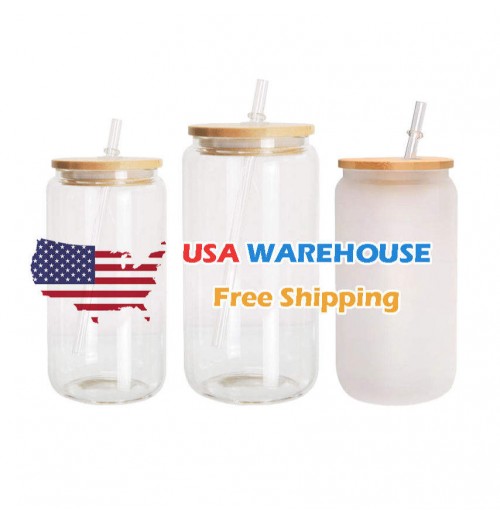 USA Warehouse stocked 16oz 25oz Clear Frosted Sublimation Blanks Glass Mason Jar Beer Can Glass Cup With Bamboo Lid And Straw USA Warehouse stocked 16oz 25oz Clear Frosted Sublimation Blanks Glass Mason Jar Beer Can Glass Cup With Bamboo Lid And Straw