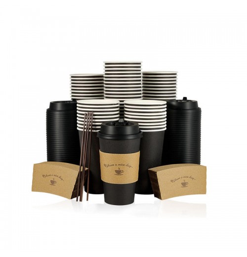 Custom Printed Logo 12oz Gold Foil Hot Stamping Coffee Paper Cups With Lid Double Wall Black Disposable Recyclable Sizes 6oz Custom Printed Logo 12oz Gold Foil Hot Stamping Coffee Paper Cups With Lid Double Wall Black Disposable Recyclable Sizes 6oz
