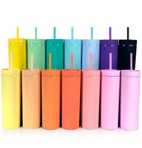 Customized Double Wall Slim Skinny Tumbler Straw Cup Acrylic Pastel Colored Matte 16oz Personalised Tumbler Cups with Straw Customized Double Wall Slim Skinny Tumbler Straw Cup Acrylic Pastel Colored Matte 16oz Personalised Tumbler Cups with Straw